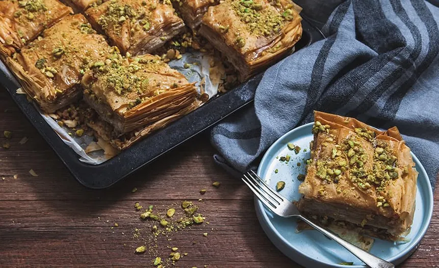 Professional chef preparing traditional baklava
